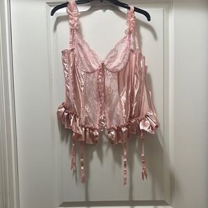 Frederick's of Hollywood Pink Satin and Lace corset style top